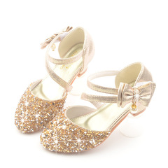 Spring and Autumn Style Girls' High Heels Korean Version Children's Double Strap Sparkling Crystal Shoes Gold Half Cover Sandals Dropshipping One Piece