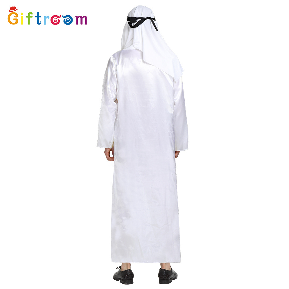 Halloween Carnival Cosplay Arabian Sheik Prince Masquerade Male Pure White Middle East Dubai Clothes_ecoleips.com