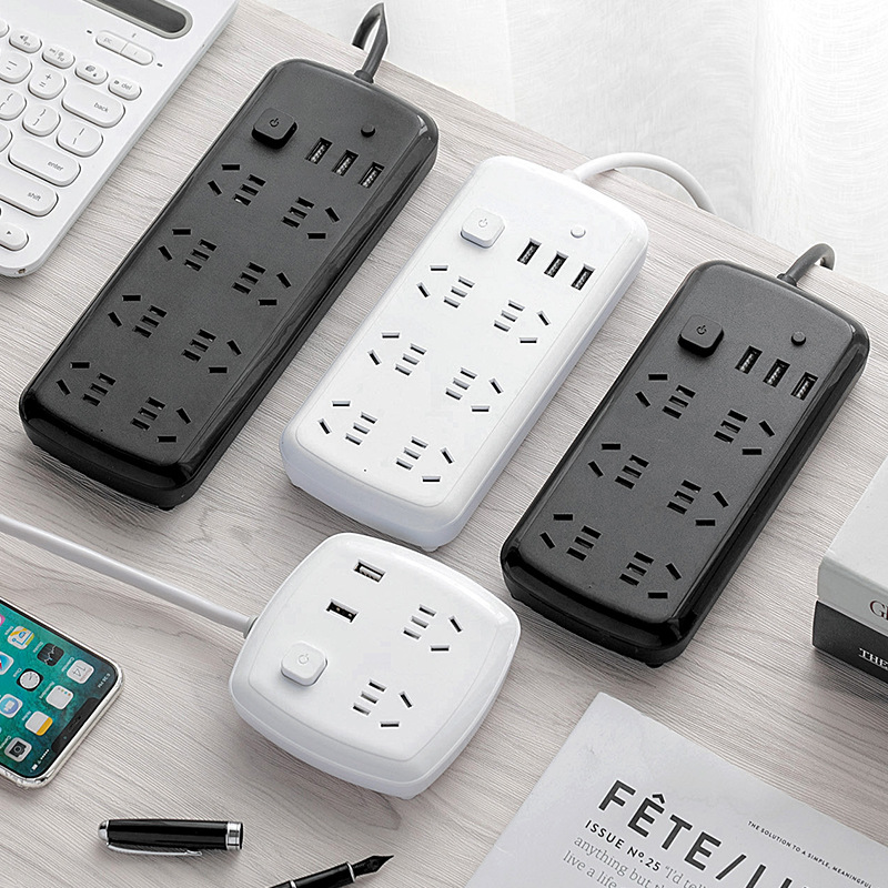 Multifunctional Smart Plug with USB Power Strip Cordless Student Dormitory Wall-Mountable Multi-Outlet Power Strip
