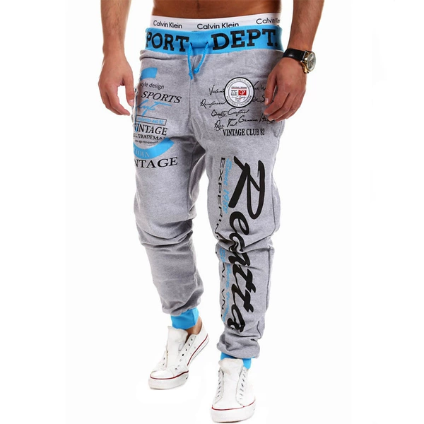 Gray pants blue waist