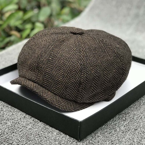 Small Beibei Striped Octagonal Hat Autumn and Winter Newsboy Hat British Retro Men Checkered Duckbill Beret Octagonal Hat