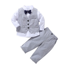 Wholesale British-style Gentleman's Three-Piece Children's Clothing Set—Spring & Autumn Long-Sleeve Boys' Suit
