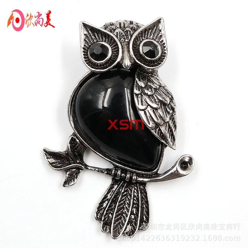 블랙 오닉스 올빼미 의류 브로치 펜던트