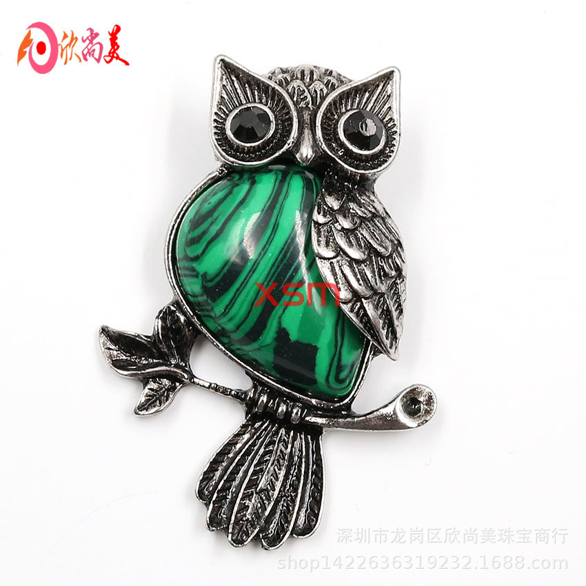 합성 말라카이트 올빼미 의류 브로치 펜던트