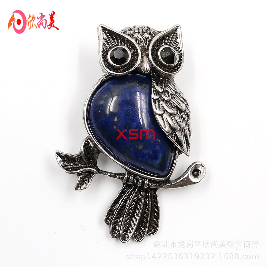 청금석 올빼미 의류 브로치 펜던트