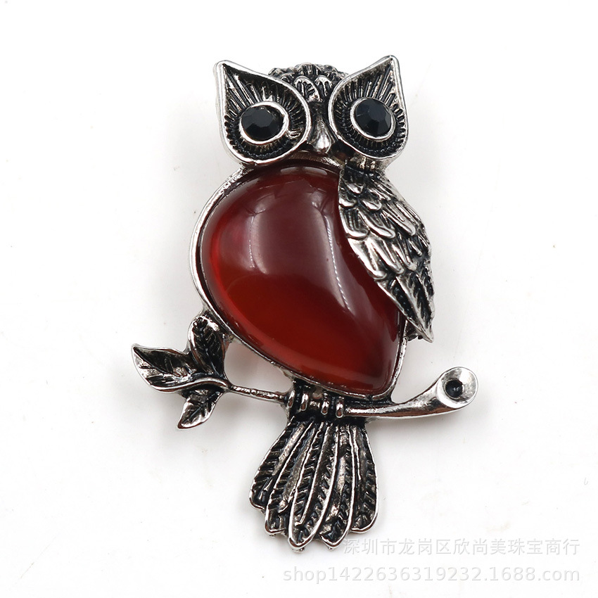 빨간 마노 올빼미 의류 브로치 펜던트