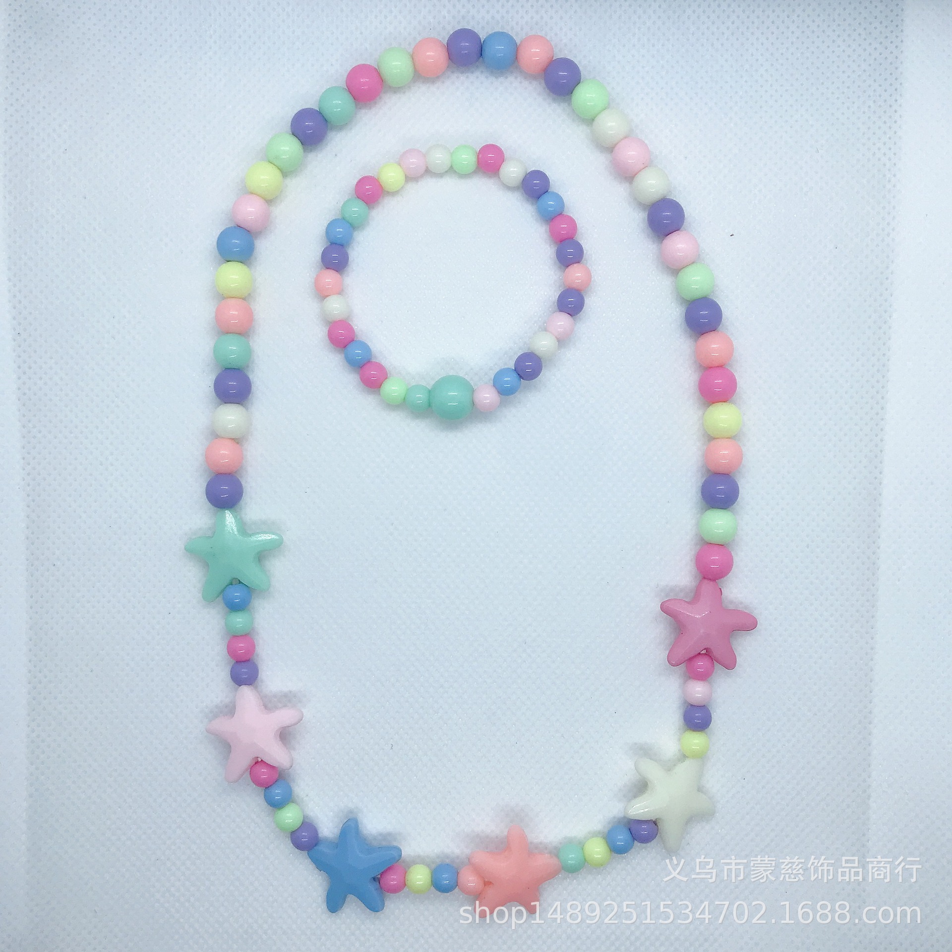 新款 欧美饰品 春天色亚克力可爱海星公主项链 儿童项链套装批发