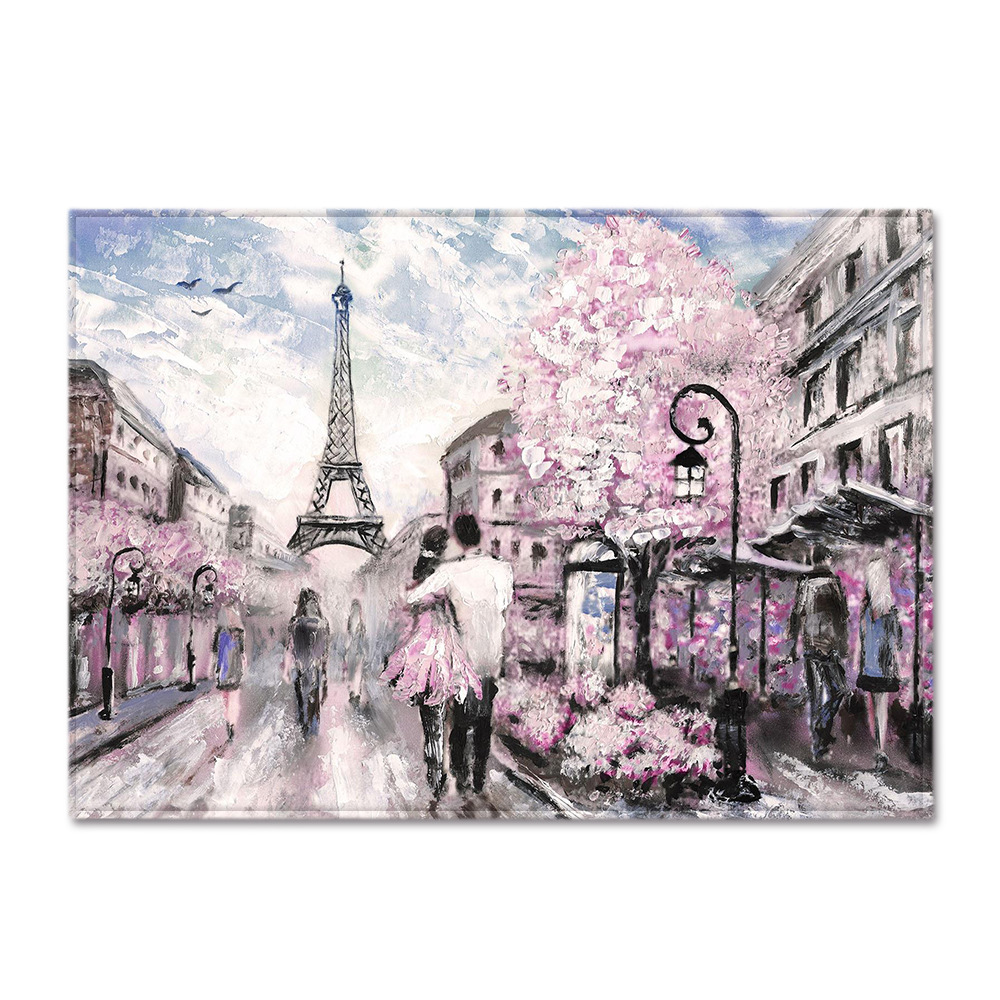 Vintage Paris Tower Pink Flower Carpet to Figure Printing Crawling Mat Cross-border Hot Supply