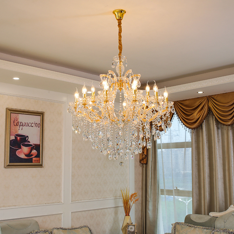 Sala de estar lámpara de araña de estilo europeo clip de oro comedor lámpara de la vela dormitorio lámpara de cristal atmósfera Villa duplex lámparas de construcción