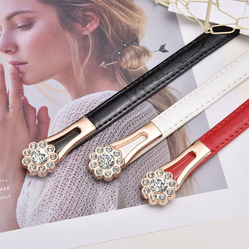 New ladies' wholesale decorative belt with water pearls, Korean-style sweet butterfly buckle match leather belt for women