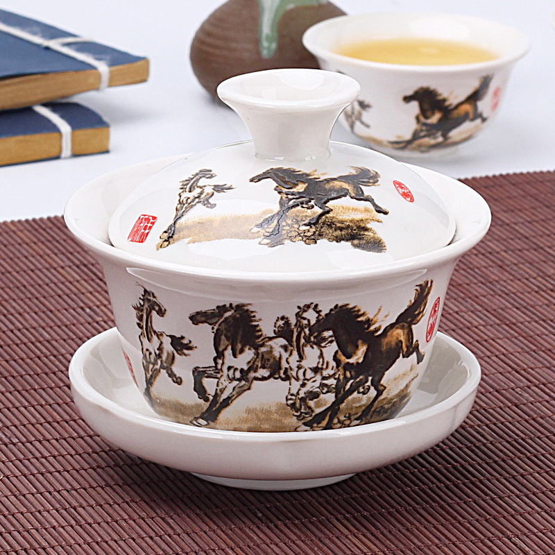 Tazón de fuente de entrega de una pieza taza de té de cerámica tazón de té tazón de tres piezas dehua Jade porcelana mini tamaño pequeño Kung Fu taza de burbuja
