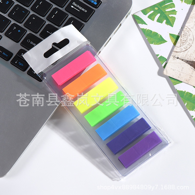 일본과 한국 문구 7 색 편평한 노트 n 번 스티커 창조적 인 PET 끈적 끈적한 노트 인쇄 로고 창조적 인 사무실