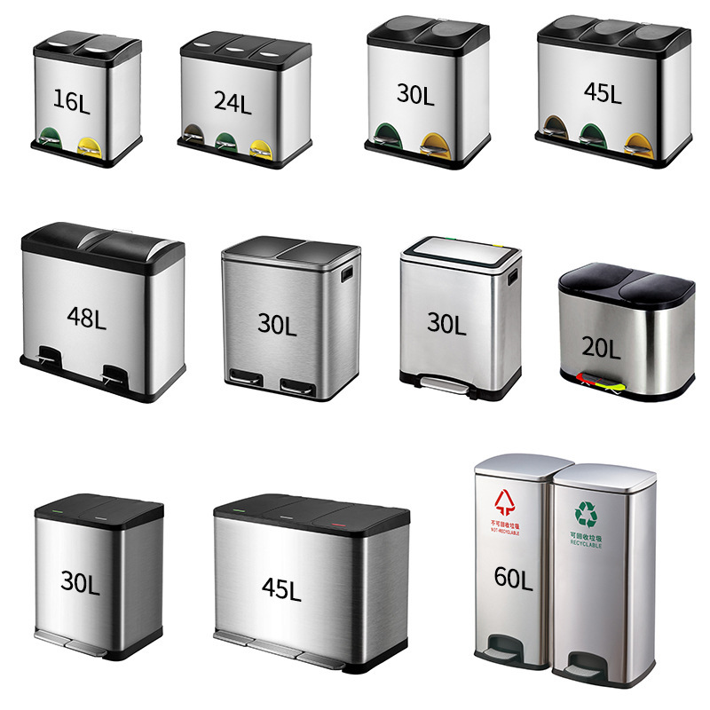 30 liters household kitchen environmental protection classification trash can stainless steel pedal with lid double barrel bathroom trash can Wholesale