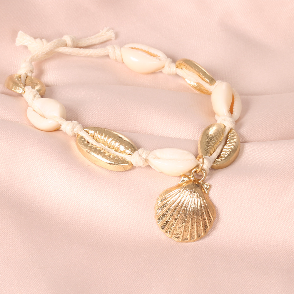 Ornamente de picior pentru femei, glezne împletite din aliaj de coajă de aliaj, drăguțe și populare, de plajă, japoneze și coreene, drăguțe, populare, la modă, ornamente noi pentru picioare_voghion.com