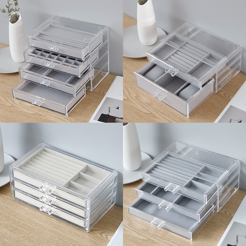 Caja de almacenamiento de joyas anti-oxidación pendientes collar franela acrílico de gama alta exquisita caja de joyería artefacto