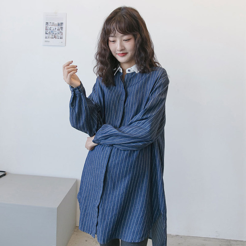 Autumn Maternity New Korean Style Fashion Pregnant Women Striped Shirt Loose Large Size Base Pregnant Women Denim Shirt Dress Autumn Maternity New Korean Style Fashion Pregnant Women Striped Shirt Loose Large Size Base Pregnant Women Denim Shirt Dress