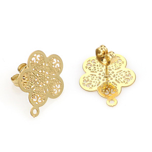 304 stainless steel Golden retro flower pattern stud earrings accessories diy handmade retro stud earrings Accessories Wholesale