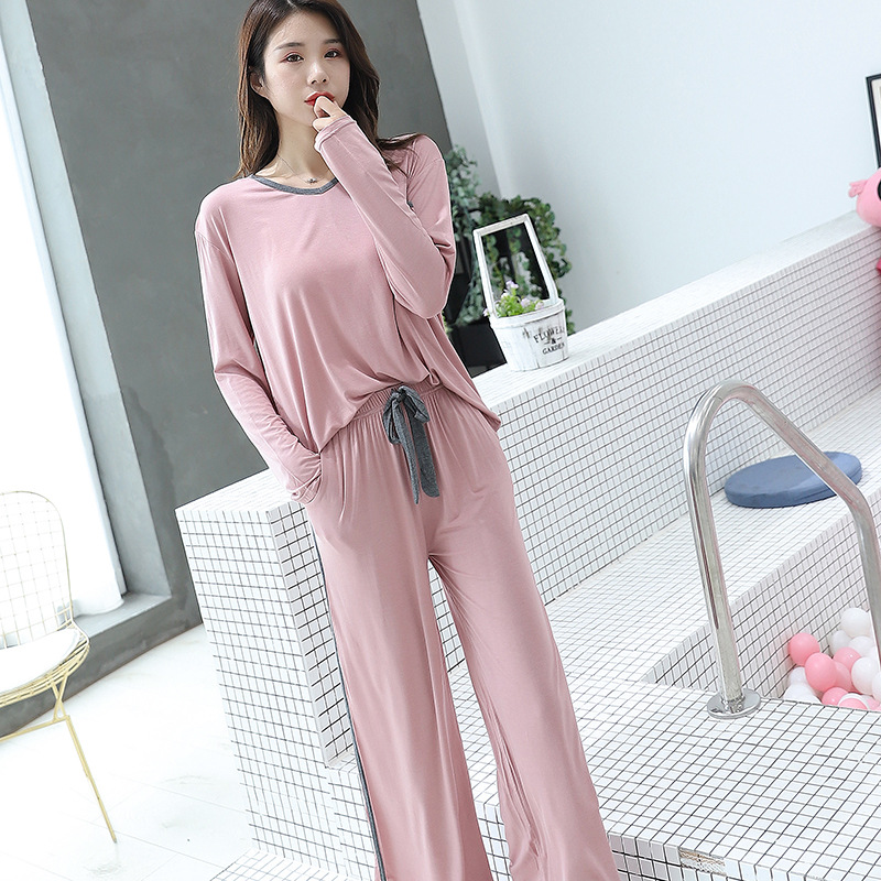 Pijamas modales pantalones de manga larga de otoño para mujer estilo coreano con cuello en V prendas de vestir exteriores sueltas ropa casual para el hogar