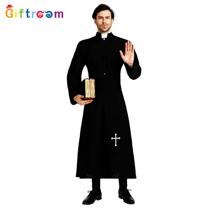 Halloween Costume Drama Stage Performance Costume Male Noble Black Robe Priest Western Party Cosplay Costume