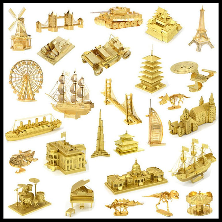 3d metal jigsaw puzzle golden brass version adult leisure toys diy hand assembled construction vehicle and ship bridge model