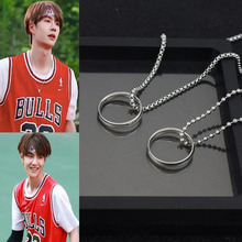 钛钢项链网红饰品 明星同款指环项链批发 不锈钢戒指吊坠长项链