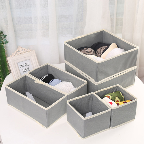 Covered underwear grid fabric desk bra and underwear socks storage box drawer style organization storage box set of six