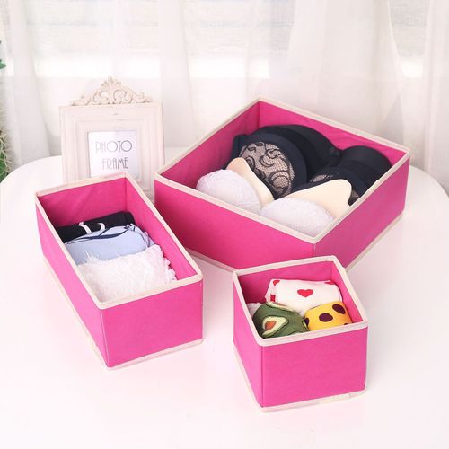 Covered underwear grid fabric desk bra and underwear socks storage box drawer style organization storage box set of six