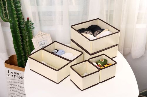 Covered underwear grid fabric desk bra and underwear socks storage box drawer style organization storage box set of six