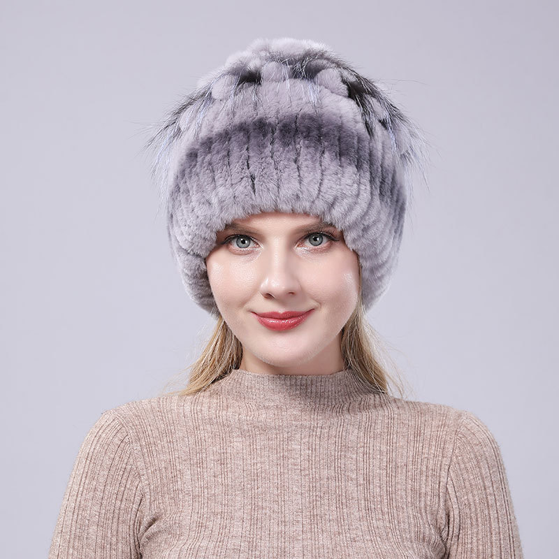Europa y América nueva piel de conejo Rex de punto sombrero de las mujeres del otoño y el invierno engrosada moda todo fósforo caliente de piel elástica sombrero de lana