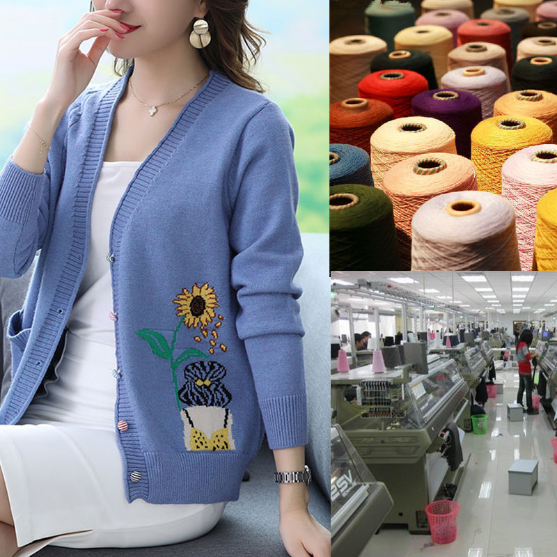 Women's Sweater Clothing Plate Knitted Cardigan Jacket Sweater Jacket Drawing and Sample logo Embroidered Jacquard Knitted Top