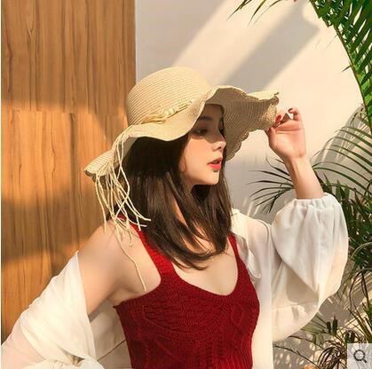 新款蝴蝶结草帽韩版大沿夏季可折叠遮阳沙滩度假草帽女一件代发