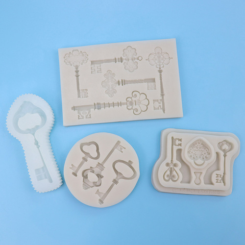 Antique key fondant silicone mold, various key lock cake decorations, creative DIY baking chocolate molds