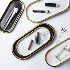 Nordic marble tray with gold edge elliptical plate decorative jewelry storage tray ceramic steak Western dinner plate
