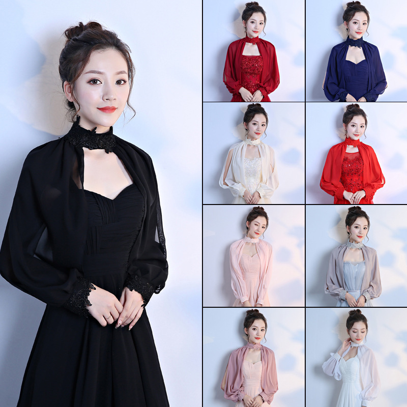 Women's Summer Shawl for Wedding Dresses, Chiffon Thin Long-Sleeve Black Casual Pullover Evening Vest, Fashionable and Versatile Women's Summer Shawl for Wedding Dresses, Chiffon Thin Long-Sleeve Black Casual Pullover Evening Vest, Fashionable and Versatile