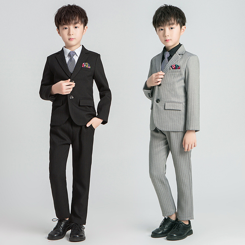 Children's clothing autumn boy gray striped small suit children's dress flower girl host performance suit suit wholesale