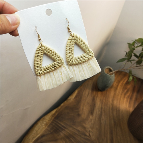Holiday style hand-knitted rattan raffia earrings Internet celebrity Korean Dongdaemun new ins ear hook earrings earrings