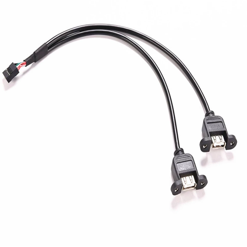 [DuPont 2.0 зазор 5P материнская плата 9-pin к USB кабель 9Pin к двойному USB 2.0 адаптер с отверстиями под винты 2.54]