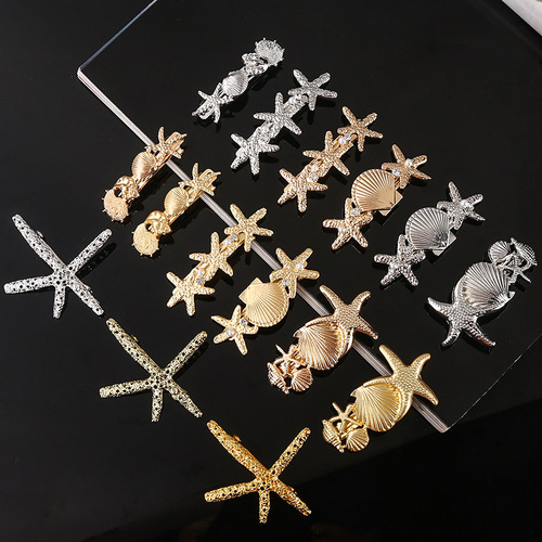 Korean style new trendy hair accessories ocean-style pearl barrette rhinestone shell hair clip metal starfish side clip