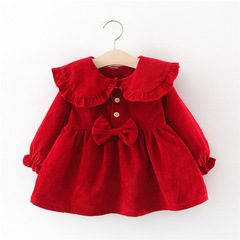 548 Children's Wear Wholesale Spring and Autumn Girls' Long-Sleeve Outfit Princess Large Collar Skirt Top Girls' Solid Color Skirts