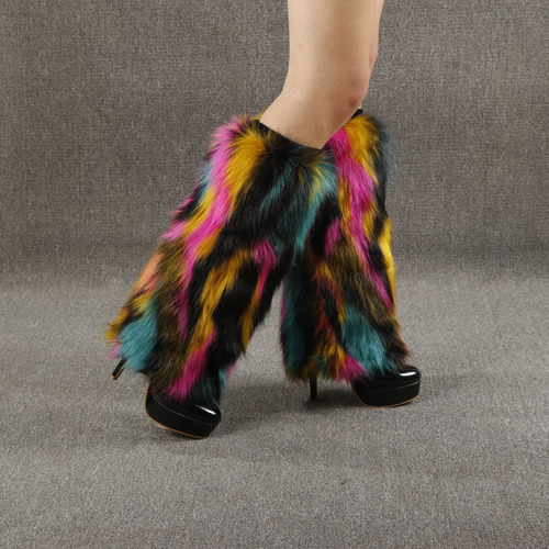 Winter and Autumn Rabbit Fur Plush Boot Socks Long Boot Cover Warm Stage Performance Fox Fur Outerwear High Leg Gaiter for Women