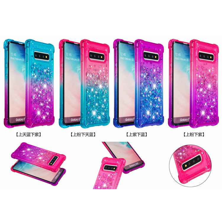 适用三星S10/Note10防摔渐变爱心流沙壳TPU软后盖全包保护壳