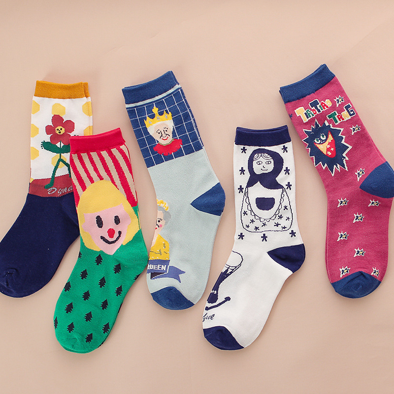 Socks women European and American fashion cartoon pop candy ladies socks wholesale cotton sweat-absorbent sports women socks