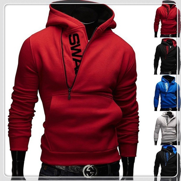 New men's side zippered oversized hoodie pullover autumn/winter hooded jacket_voghion.com