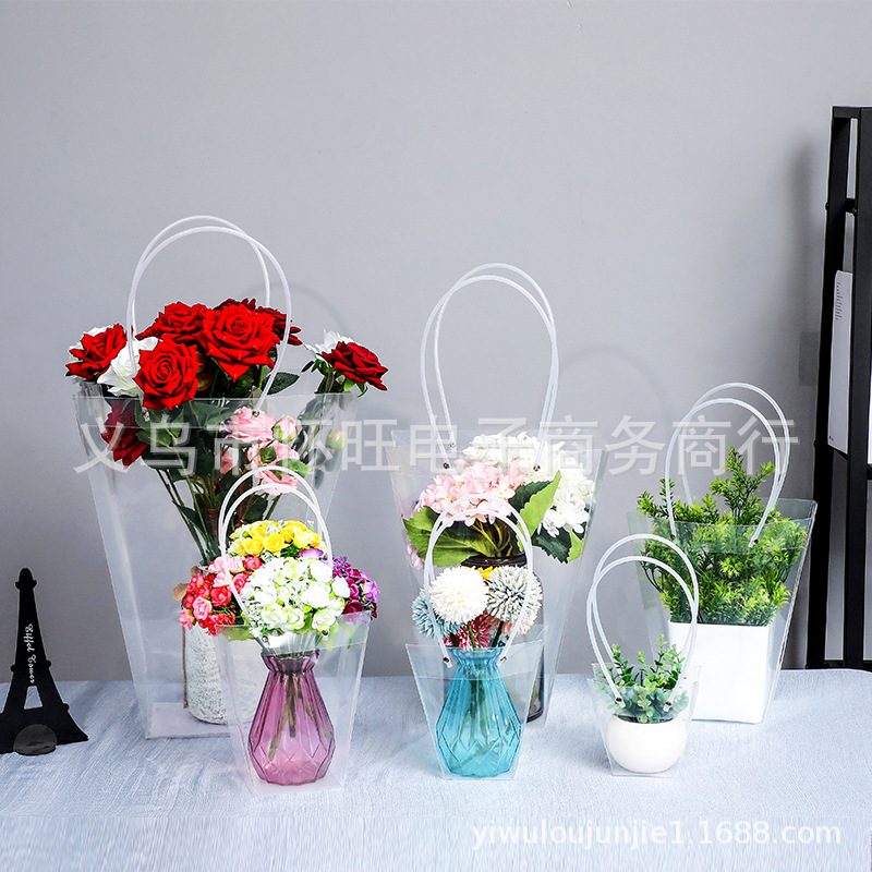 PP透明手提袋塑料花束袋鲜花礼品袋蛋糕甜品袋喜糖伴手礼袋盆栽袋