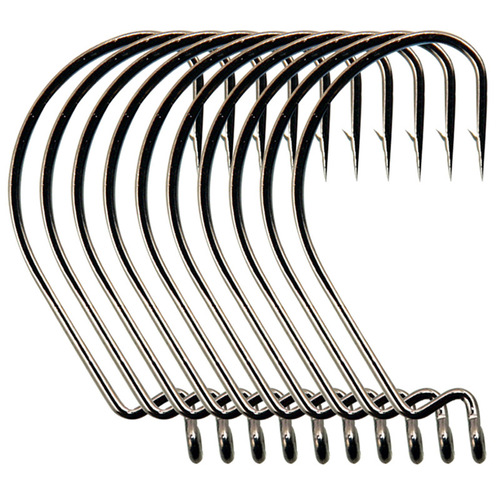 Fishing gear manufacturer wholesale 10 pieces finely packaged black and red nickel wide belly crank hook barbed fishhook fishing supplies