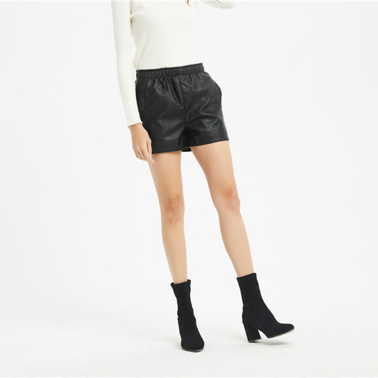 2019 Autumn and Winter New Women's High Waist Shorts PU Leather Pants Korean Style Slim Fit Small Wide Leg Stylish Motorcycle Leather Pants