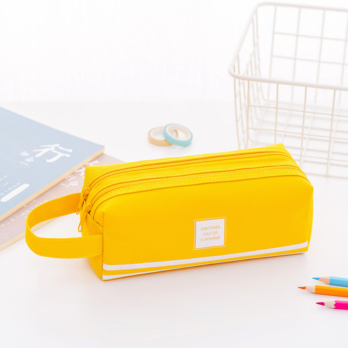 New creative double-layer large-capacity portable pencil bag, simple Oxford cloth double zipper pencil bag, stationery bag, stationery box