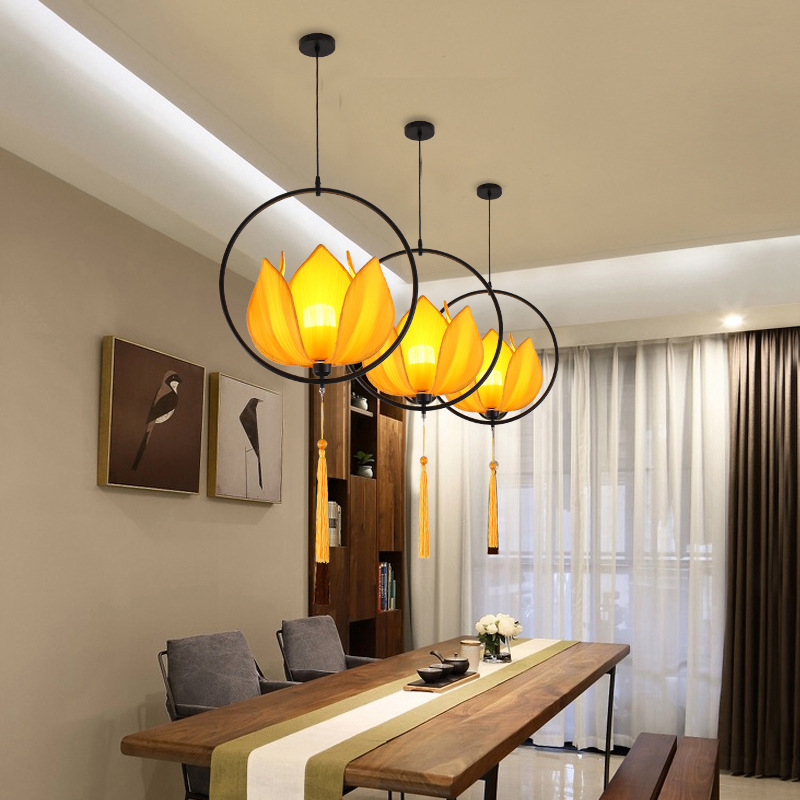 Nueva lámpara de araña de estilo chino lámpara de comedor lámpara de sala de estar clásica tela antiguo Hotel Casa de Té pintado a mano lámparas de estilo chino redondo