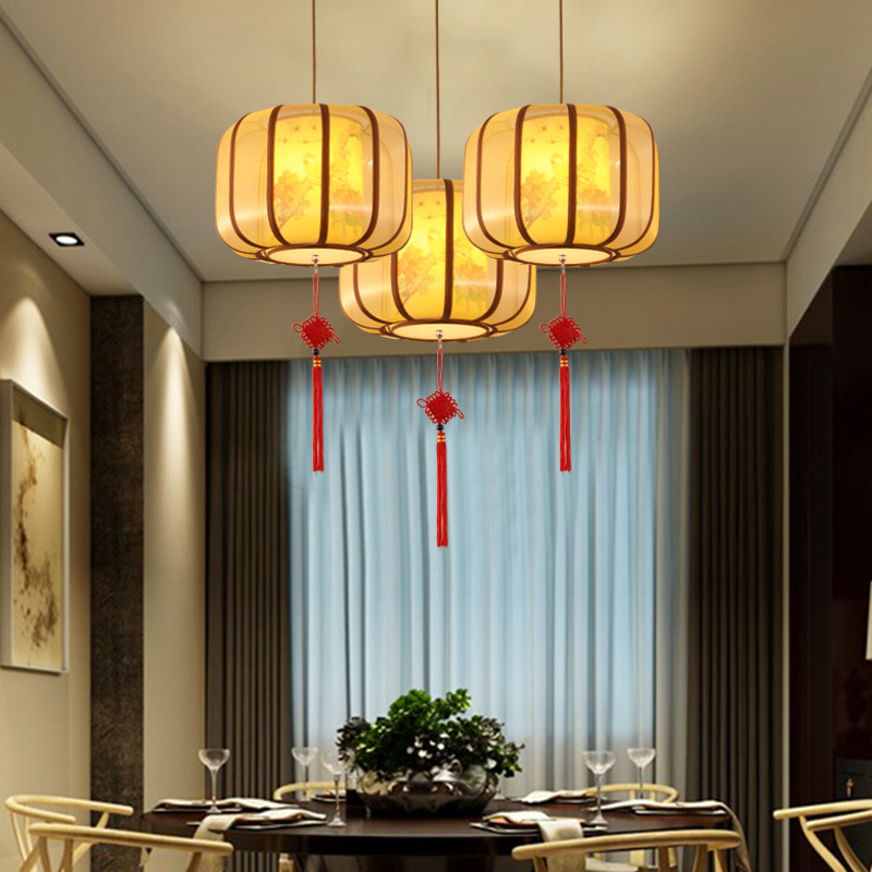 Nueva lámpara de araña de estilo chino lámpara de comedor lámpara de sala de estar clásica tela antiguo Hotel Casa de Té pintado a mano lámparas de estilo chino redondo