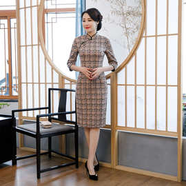 秋新款中式复古改良加肥加大加厚麂皮绒旗袍女